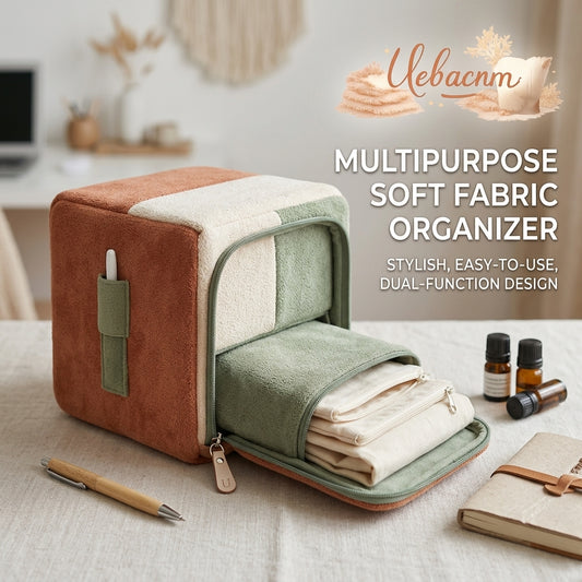 Uebacnm™ Aesthetic Desktop Organizer – Multipurpose Soft Fabric Storage Case, Portable Zippered Pouch for Stationery, Makeup, & Essentials – Sage Green & Terracotta