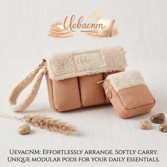 Uebacnm™ Aesthetic Modular Sherpa & Canvas Wristlet – Trendy Organizer Bag, Small Crossbody Purse for Daily Essentials